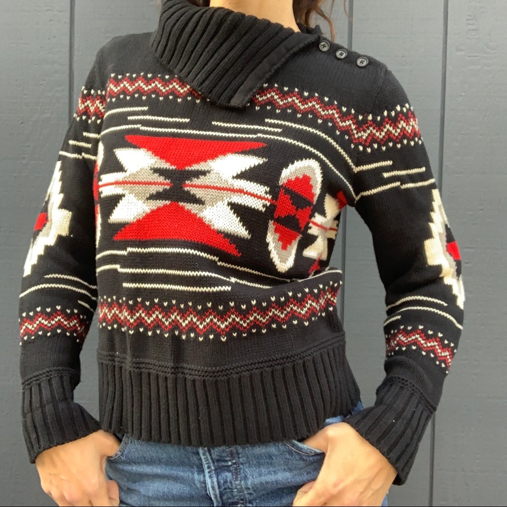 Chaps Aztec weave sweater with fold-over neckline Sz M